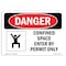Signmission OSHA Danger, Confined Space Enter By Permit Only, 10in X 7in Rigid Plastic, 10" W, 7" H, Landscape OS-DS-P-710-L-1094 - alternate 1